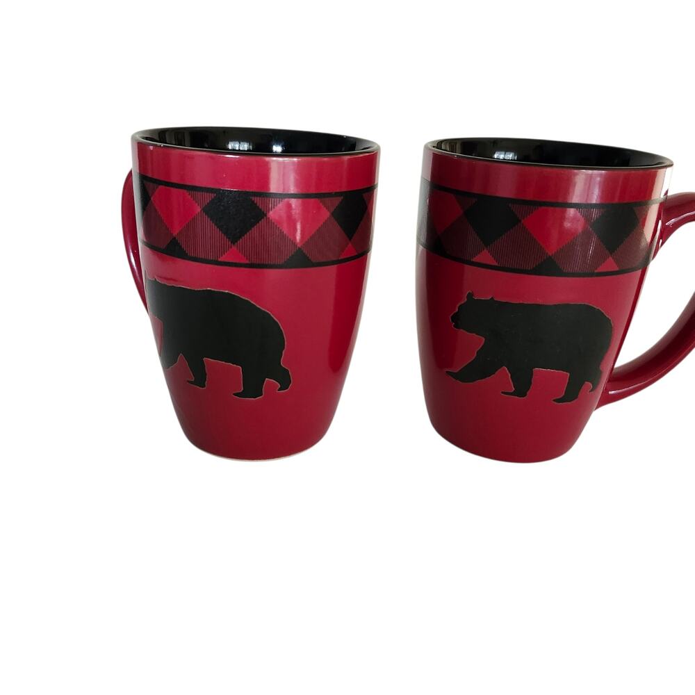 Red & Black Stoneware Mugs by White River Pro Bass Shops 16 oz Rustic Woodsy - Picture 3 of 9
